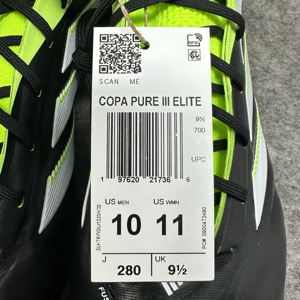 Adidas Copa Pure 3 Elite FG Soccer Cleats Mens Size 10 Black Lucid Lemon JH6304